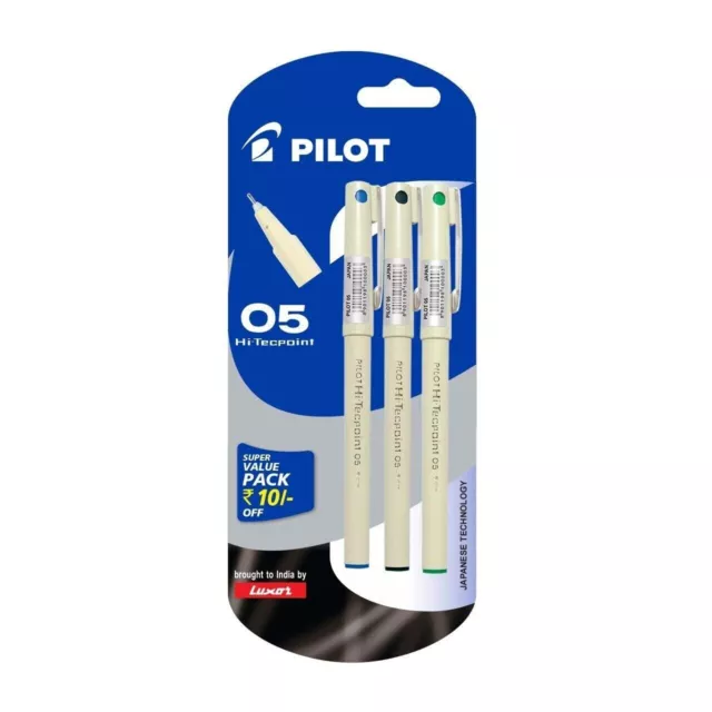 3X Pilot Hi-Tecpoint O5 0,5 mm Tintenroller mit extra feiner Spitze, Blau,...