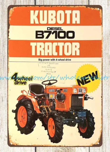 Tractor Kubota B7100 equipo agrícola letrero de metal estaño al por menor arte de pared