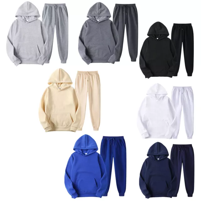 Mens Sports Solid Color Outfits Hip-hop Style Hooded Sweatshirt With Sweatpants