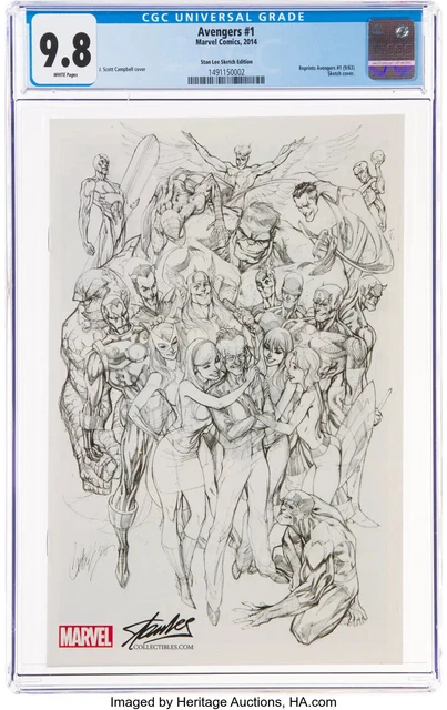 Avengers 1 Cgc 9.8 J Scott Campbell Stan Lee Sdcc Sketch Exclusive Variant Rare