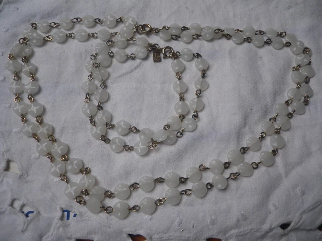 Parure EMMONS Collier Perles Pâte De Verre Blanche Vintage - Occasion