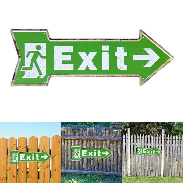 Targa metallica vintage Emergency Fire Exit freccia stampata indoor outdoor wall DeML