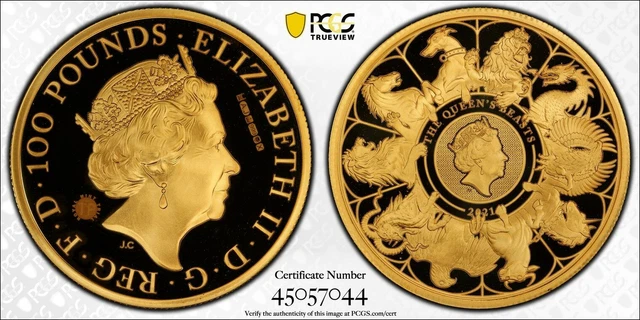 G076 Unique "Trial Piece" The Queen's Beasts 2021 Great Britain gold proof 1 OZ