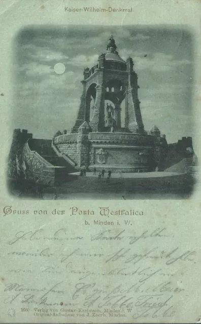 AK Mondschein Gruss von der Porta Westfalica b. Minden i. W. 1898 Kaiser Wilhelm