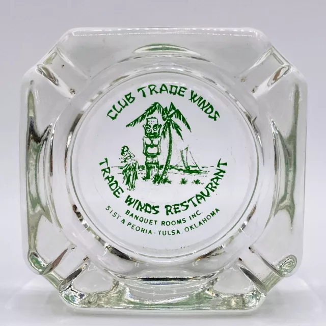 Club Trade Winds Restaurant Vintage Glass Ashtray 51st & Peoria Tulsa OK Rt 66 2