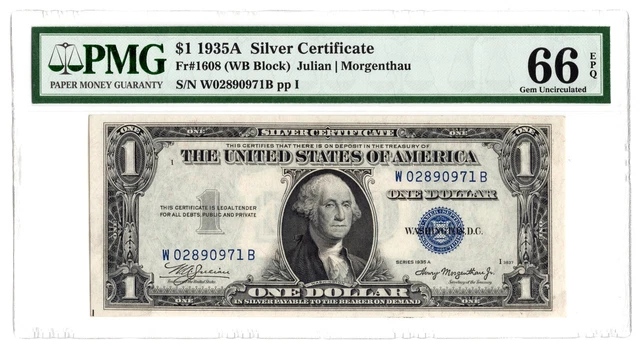 FR#1608~  1935 A $1 Silver Certificate WB BLOCK  PMG GEM 66 EPQ