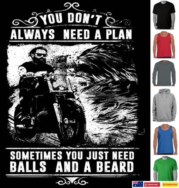 Funny T Shirt motorbikes balls beards Fathers Dad Mens Singlet Motorcycle tee's