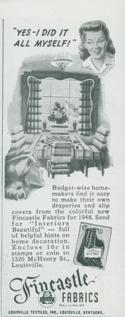 1948 Fincastle Fabrics Interiors Beautiful Pamphlet DIY Vintage Print Ad AH1
