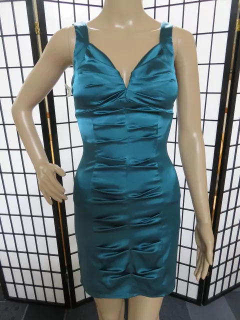 Morgan & Co Shimmery Teal Bodycon Ruched Sheath Party Formal Dress, Sz XS