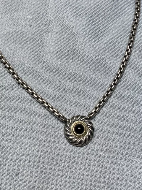 David Yurman Sterling Silver 14k Gold Onyx Cookie Necklace 16”