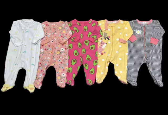 Baby Girl 0-3 Months Carter's Cotton Footed Sleeper Pajama Lot Bundle