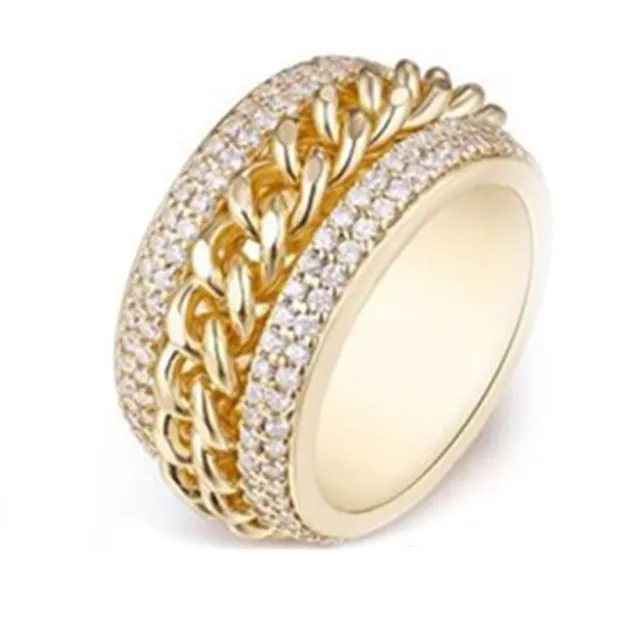 18k Gold Filled Curb Chain CZ studded Biker Ring