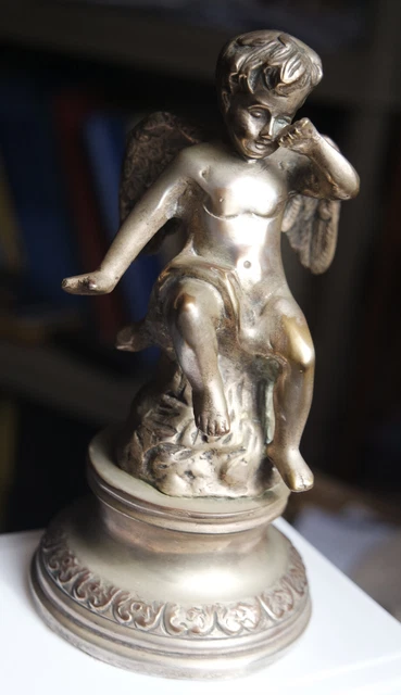 Superbe Ange Pleureur Ancien Cherubin Putti Angelot En Bronze 15 Cm