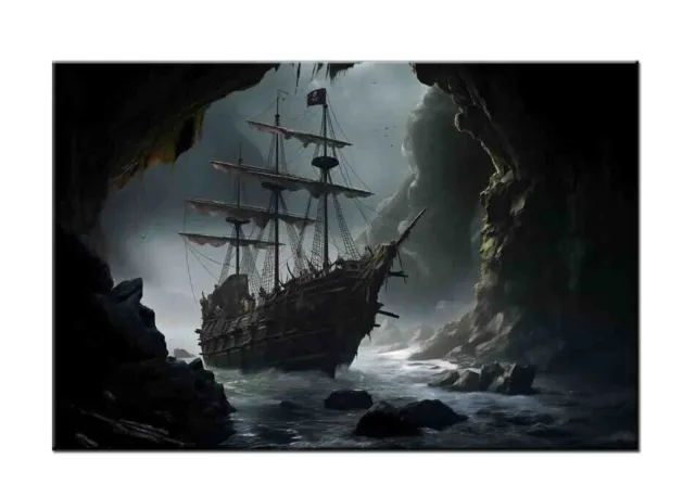 Vintage Home Wall Decor Pirate Ship Oil Painting Picture Printed On Canvas II