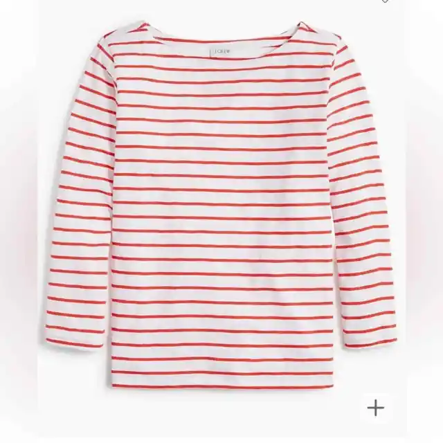 J Crew Striped Boatneck Tee Shirt White and Red Medium NWT