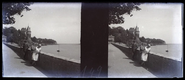 FRANCE Pornic Château c1930 Photo NEGATIVE originale Plaque Stereo P74L17n