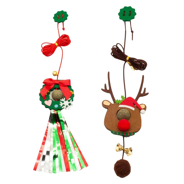 Christmas Cat Kitty Teaser Toy Door Hanging Interactive Cat Toy with Catnip Ball