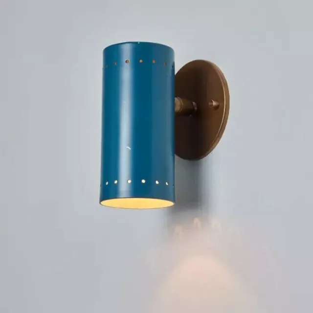 1960s Tito Agnoli Blue Perforated Metal and Brass Articulating Sconce for O-Luce