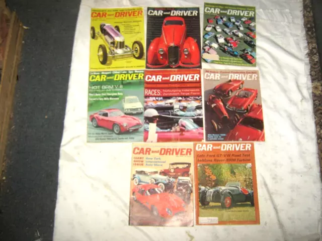 8 x Assorted Vintage 1961 to 1963 U.S. Published Car & Driver Auto Magazines