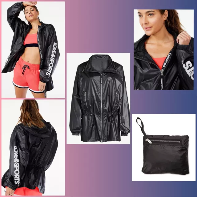 Love & Sports Women’s Long Anorak Jacket with Hood Black Medium 🖤👌