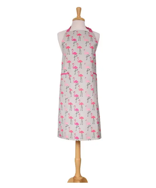 Dexam Adult Apron Pink Flamingo Print Long Length 100% Cotton Kitchen Accessory