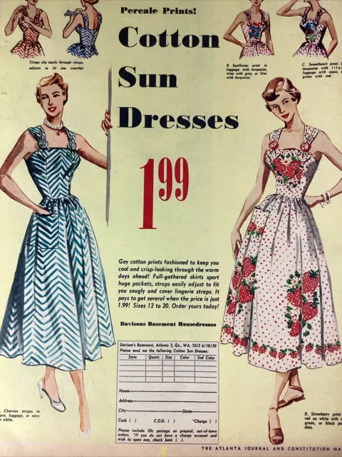 ATLANTA GA PRINT Article 1950 AJC Davison’s Women Fashion Sun Dresses ...