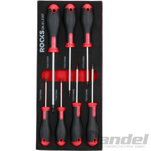 ROOKS CARRELLO OFFICINA - INSERTO SCHIUMA 1/3 T10-T40 TX - SET CACCIAVITE 7 pezzi