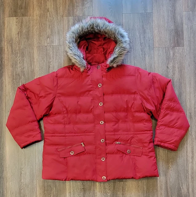 ALASKA FRONTIER WOMENS 1X Red Down Puffer Jacket Coat Removable
