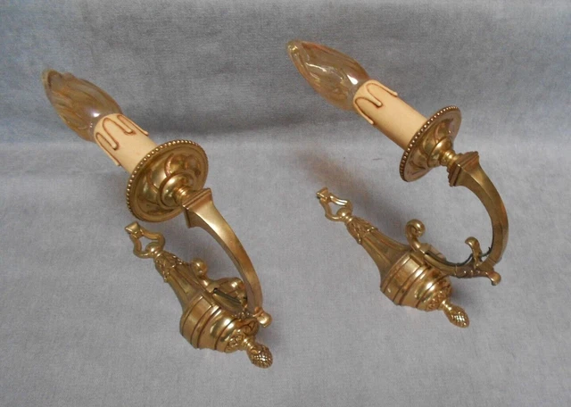 Pair of Vintage French BRONZE  wall Light SCONCES marked