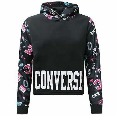 Converse Junior Girls Printed Cropped Pullover Hoodie Sweatshirt 466940 02