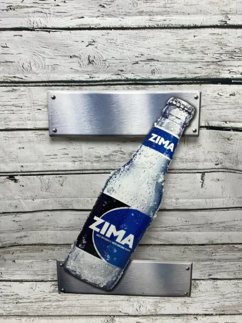 VTG 2002 Zima Malt Beverage Bottle Metal Tin Tacker Wall Hanging Beer Bar Sign