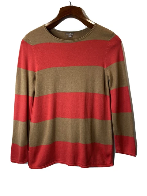 Womens Pullover Sweater Size Medium Orange Tan Striped Lightweight Soft JJill
