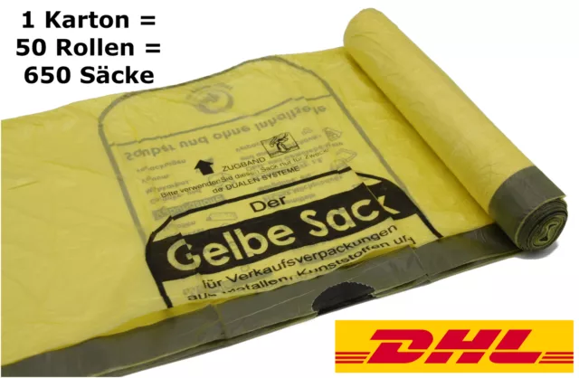 50 Rollen Wertstoffsack / Gelbe Säcke / Gelber Sack - 650 Stück