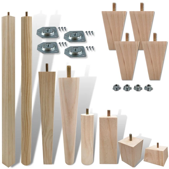 WOODEN FURNITURE LEGS Feet Replacement x4, Round Square Tapered Sofa