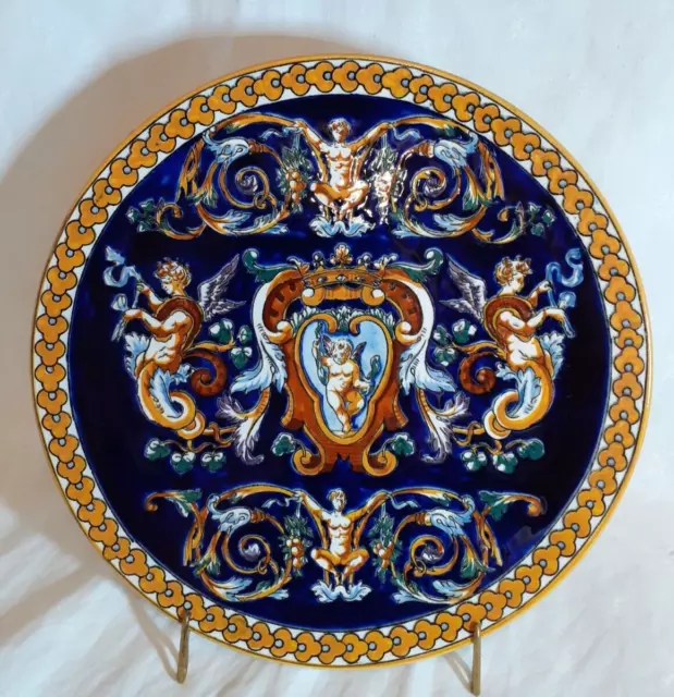 Plat à gâteau en faïence de Gien ancien  Renaissance Bleu