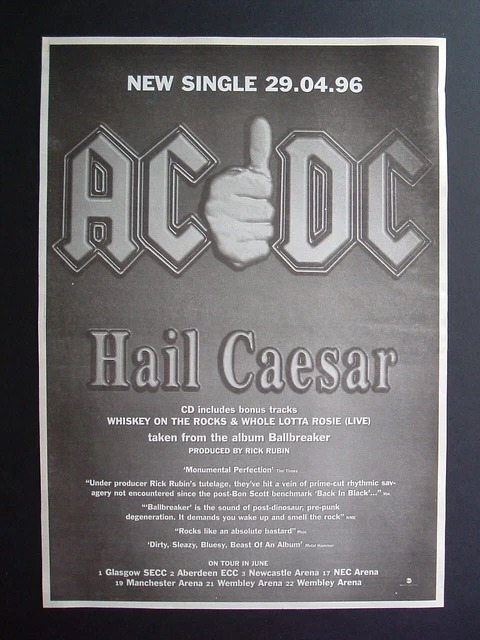 ORIG 1996 - AC/DC - Hail Caesar Single / UK Tour - Poster Size Full ...