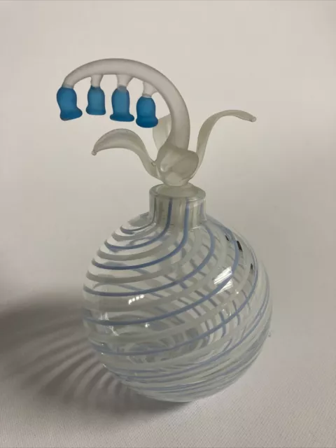 Vintage Lilly of the Valley Blown Glass White Blue Swirl Perfume Bottle Art