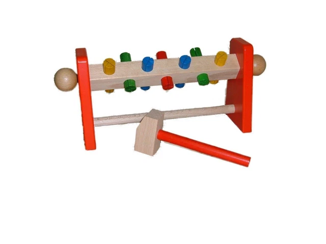 Juguete de Madera Cabezal Eje Con Martillo Bxhxt 32x9x14cm Nuevo Juego Paciencia