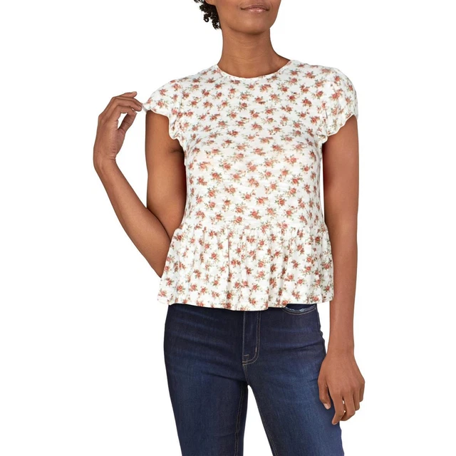 Gypsies and Moondust Womens Ivory Printed Peplum Top Shirt Juniors S  8725