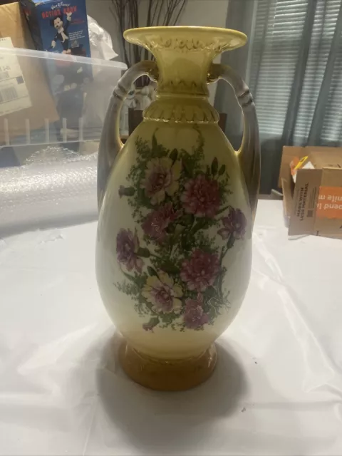 Antique Victoria Carlsbad Austria Handpainted Porcelain Double Handled Vase