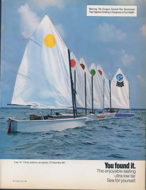 1981 True Cigarettes Sail Boats Rainbow Dots Water Breeze Vintage Print Ad SI4