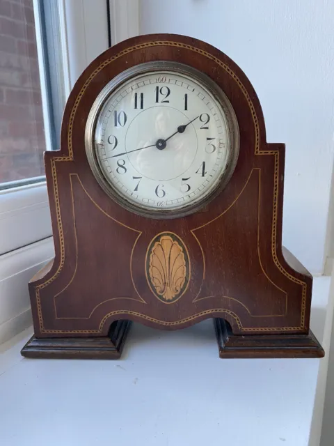 Antique French Inlaid Mahogany Mantel Clock with winder key circa 1900 (working)
