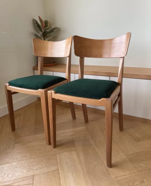 Two G Plan E Gomme Mid Century Brandon Dining Chairs in Green Velvet