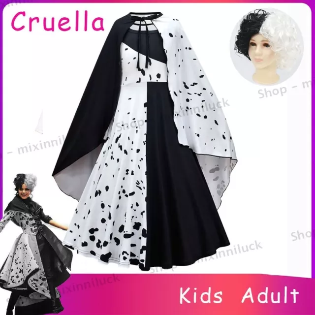 2021 Movie Cruella de Vil Cosplay Cruella Costume Dress Halloween Outfit Suit