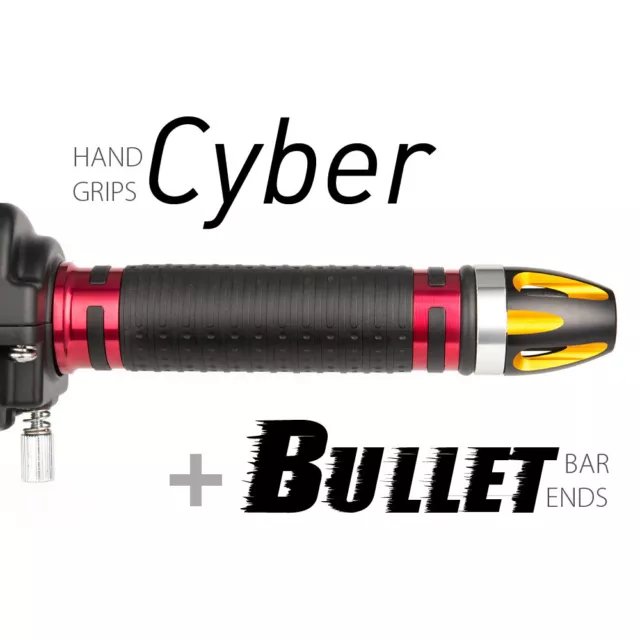KiWAV Motorcycle Cyber Grips Red with Bullet Bar Ends Gold/Silver