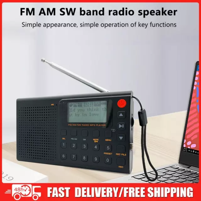 AM FM SW MP3 Music Player Alarm Clock Radio Recorder Portable Radio with Support