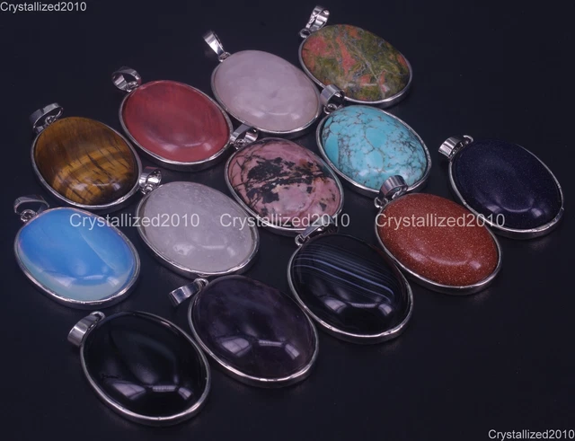 Natural Gemstones Oval Cabochon CAB Reiki Chakra Healing Pendant Necklaces Beads