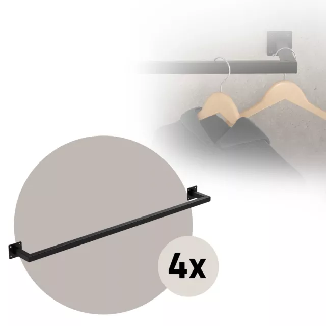 4x Appendiabiti porta asciugamani barra in acciaio nero da parete 110 x 12 cm