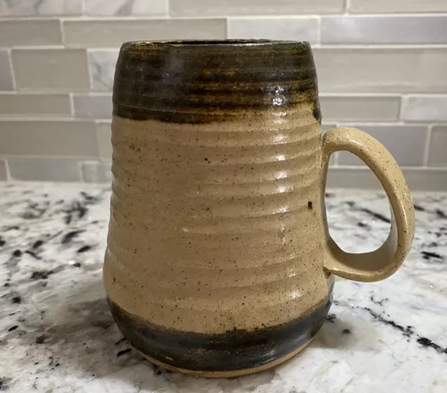 Vintage Handmade Rustic Two Tone Stoneware Pottery Mug