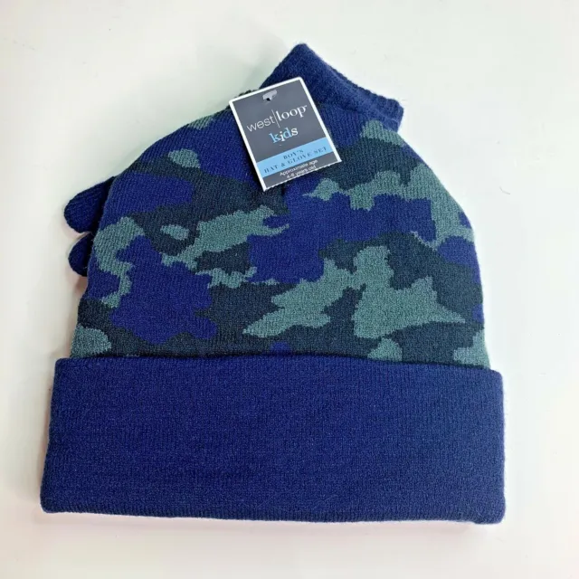 West Loop Hat And Glove Set Boys 4-8yrs Blue Camo Brand NEW